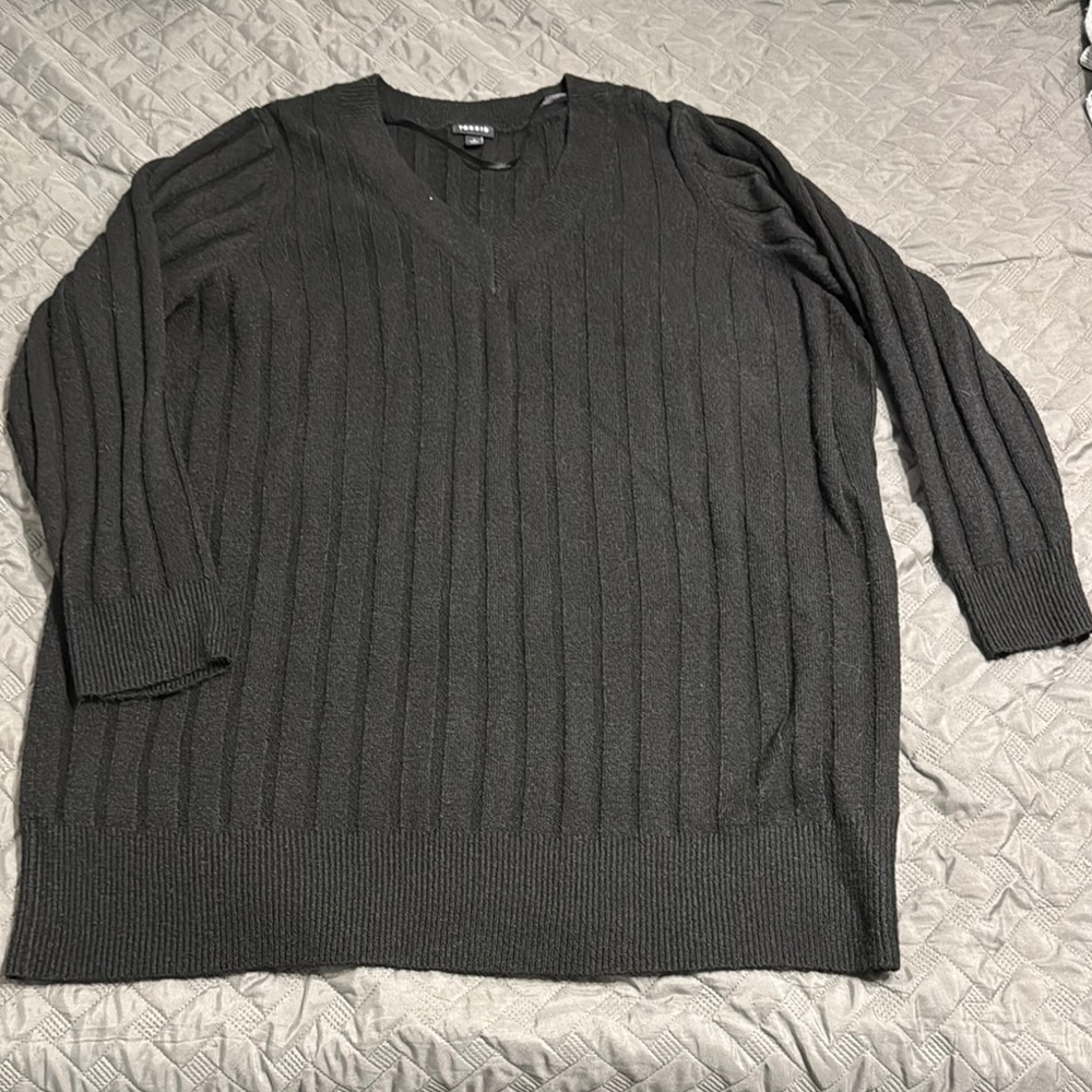 Torrid Black V-Neck Oversized Sweater with Ribbed Knit